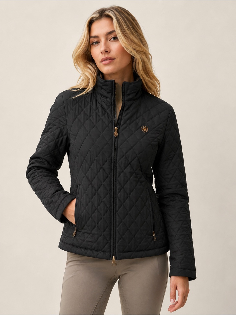 Ariat Black Quilted Equestrian Jacket M Floral Lining